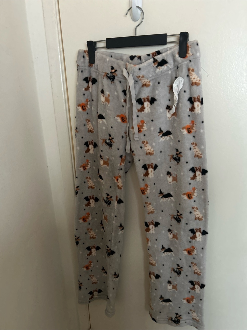 Women's Gray Plush Pajama Pants with Dog Print